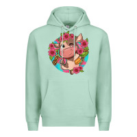 Seafoam cute cow pink flowers and leopard pattern Premium Hoodie - NancyCooperArtShop
