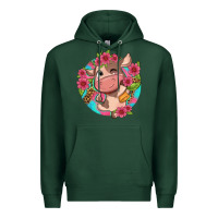 Sports Green cute cow pink flowers and leopard pattern Premium Hoodie - NancyCooperArtShop