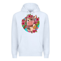 White cute cow pink flowers and leopard pattern Premium Hoodie - NancyCooperArtShop