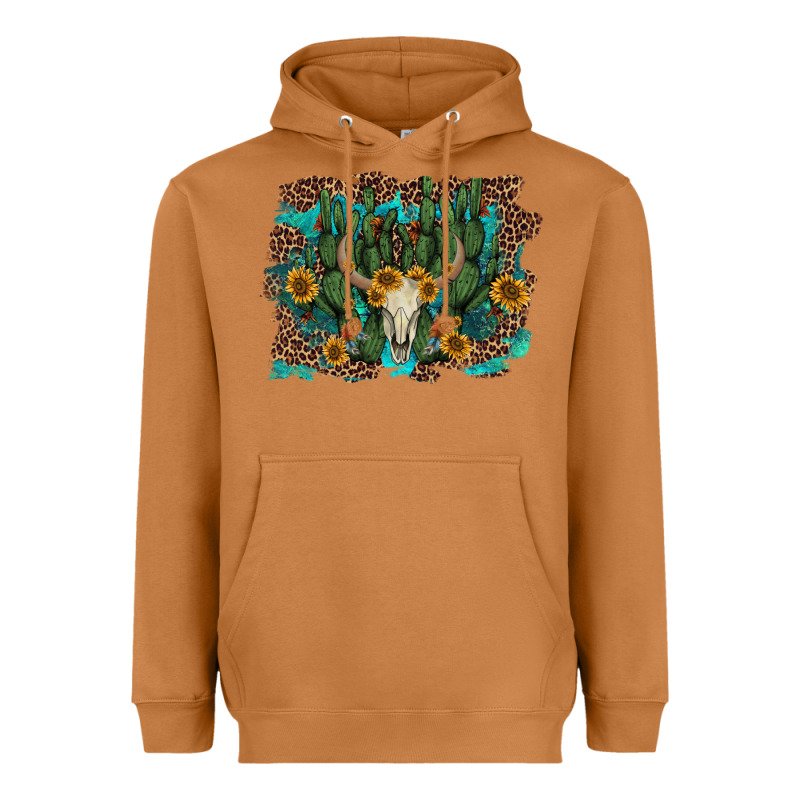 Leopard Bull Skull Cactus Sunflowers Heavyweight Hoodie by AdoDesignShop | Teevron