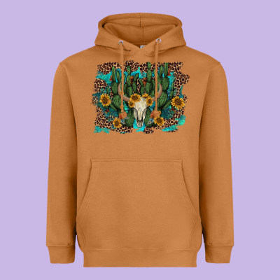 Leopard Bull Skull Cactus Sunflowers Heavyweight Hoodie Designed By Adodesignshop