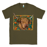 Army Green highland cow fall Classic Tee - RanaPortraitStore
