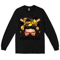 Black softball life messy bun Long Sleeve Tee - Zillion Design Studio