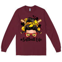 Burgundy softball life messy bun Long Sleeve Tee - Zillion Design Studio