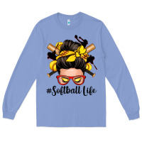 Colony Blue softball life messy bun Long Sleeve Tee - Zillion Design Studio
