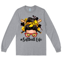 Heather Grey softball life messy bun Long Sleeve Tee - Zillion Design Studio