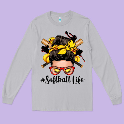 Softball Life Messy Bun Long Sleeve Tee Designed By Zillion Design Studio