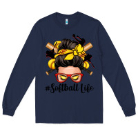 Navy softball life messy bun Long Sleeve Tee - Zillion Design Studio