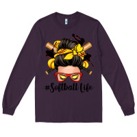 Plum softball life messy bun Long Sleeve Tee - Zillion Design Studio