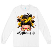 White softball life messy bun Long Sleeve Tee - Zillion Design Studio