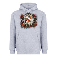 Heather Grey İndian Headress Cowhide Heavyweight Hoodie - AdoDesignShop