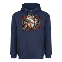 Navy İndian Headress Cowhide Heavyweight Hoodie - AdoDesignShop