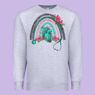 Nurse Life Spring Stethoscope Heart Rainbow Premium Sweatshirt Designed By Barkaloodesign