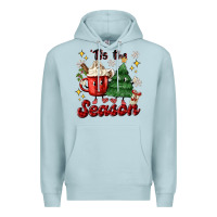 Blue Mist 'tis the season with christmas tree and hot cocoa Premium Hoodie - MaliasSmallBusiness