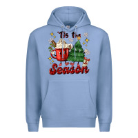 Colony Blue 'tis the season with christmas tree and hot cocoa Premium Hoodie - MaliasSmallBusiness