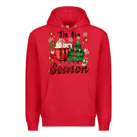 Red 'tis the season with christmas tree and hot cocoa Premium Hoodie - MaliasSmallBusiness