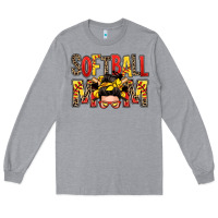 Heather Grey softball mom messy bun Long Sleeve Tee - Zillion Design Studio