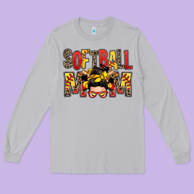 Softball Mom Messy Bun Long Sleeve Tee Designed By Zillion Design Studio