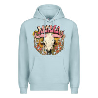 Blue Mist bullskull mama Premium Hoodie - NancyCooperArtShop