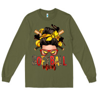 Army Green softball mom messy bun Long Sleeve Tee - Zillion Design Studio