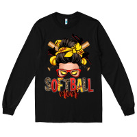 Black softball mom messy bun Long Sleeve Tee - Zillion Design Studio