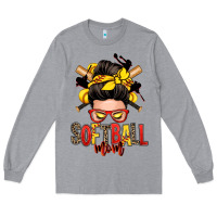 Heather Grey softball mom messy bun Long Sleeve Tee - Zillion Design Studio