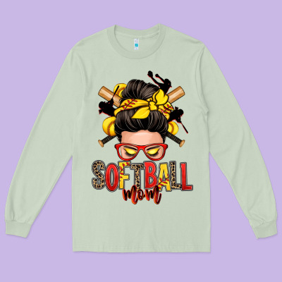 Softball Mom Messy Bun Long Sleeve Tee Designed By Zillion Design Studio