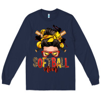 Navy softball mom messy bun Long Sleeve Tee - Zillion Design Studio