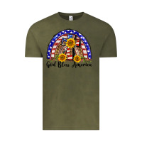Vintage Olive god bless america  rainbow Vintage Tee - BarkalooDesign