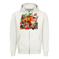 Oatmeal Heather fall and  hockey  tis the season Zipper Hoodie - AdoDesignShop