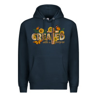 Navy created with a purpose with sunflower and butterfl Premium Hoodie - NancyCooperArtShop