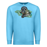Ocean Blue Sea Seal Face Illustrations Premium Sweatshirt - LillyAllenDesigns