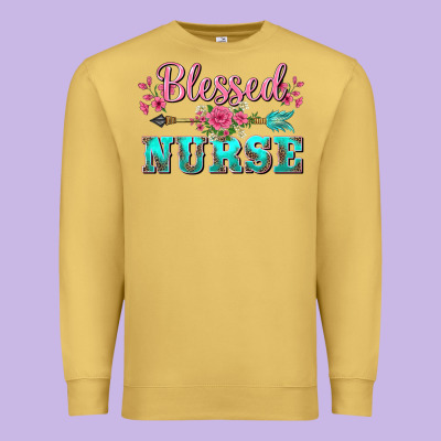 Western Blessed Nurse Pink Floral Arrow Premium Sweatshirt Designed By Barkaloodesign