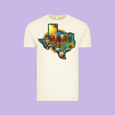 Vintage Tee Western Texas Map With Longhorn Bull