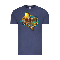 Vintage Denim Western Texas Map With Longhorn Bull Vintage Tee - RanaPortraitStore