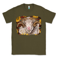 Army Green merino ram with sunflowers Classic Tee - BarkalooDesign