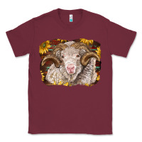 Burgundy merino ram with sunflowers Classic Tee - BarkalooDesign