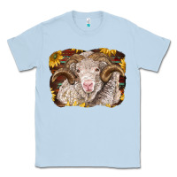 Dusty Blue merino ram with sunflowers Classic Tee - BarkalooDesign