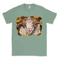 Sage merino ram with sunflowers Classic Tee - BarkalooDesign