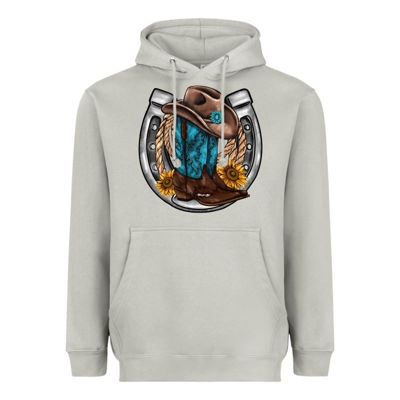 Western Horseshoe Boots Hat Rope Sunflower Heavyweight Hoodie by AdoDesignShop | Teevron