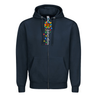 Navy autism mama sunflower white Zipper Hoodie - JahusDesignShop