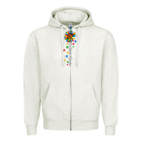 Oatmeal Heather autism mama sunflower white Zipper Hoodie - JahusDesignShop