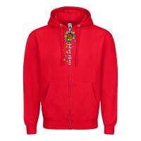 Red autism mama sunflower white Zipper Hoodie - JahusDesignShop