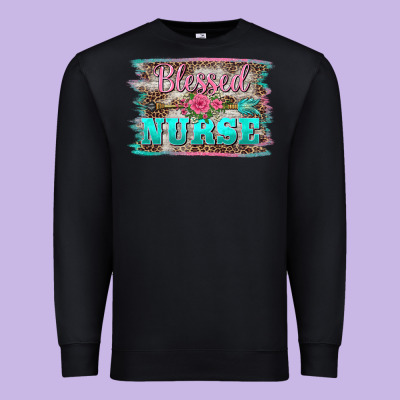 Western Blessed Nurse Pink Floral Arrow  Background Premium Sweatshirt Designed By Barkaloodesign