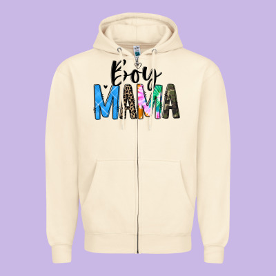 Boy Mama White Zipper Hoodie Designed By Jahusdesignshop