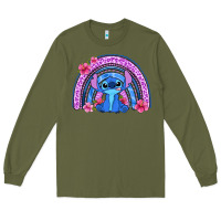 Army Green stitch rainbow Long Sleeve Tee - Zillion Design Studio