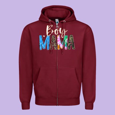 Boy Mama  Black Zipper Hoodie Designed By Jahusdesignshop