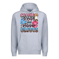 Heather Grey coffee scrubs and rubber gloves Premium Hoodie - NancyCooperArtShop