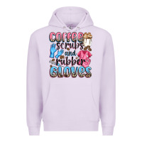 Lilac coffee scrubs and rubber gloves Premium Hoodie - NancyCooperArtShop