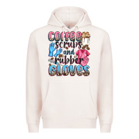 Pale Pink coffee scrubs and rubber gloves Premium Hoodie - NancyCooperArtShop